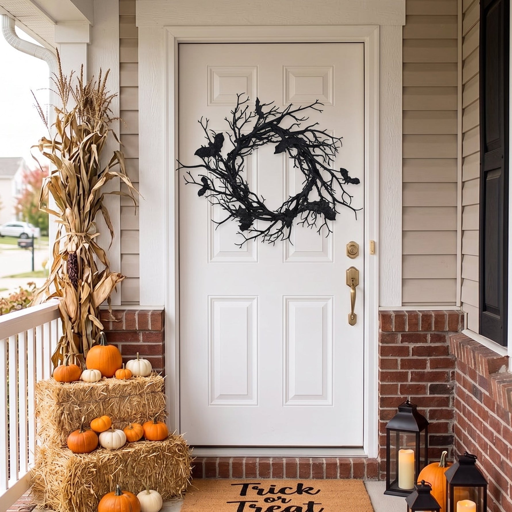 Bramble — Halloween Bat Wreath with LED Lights, 16 in