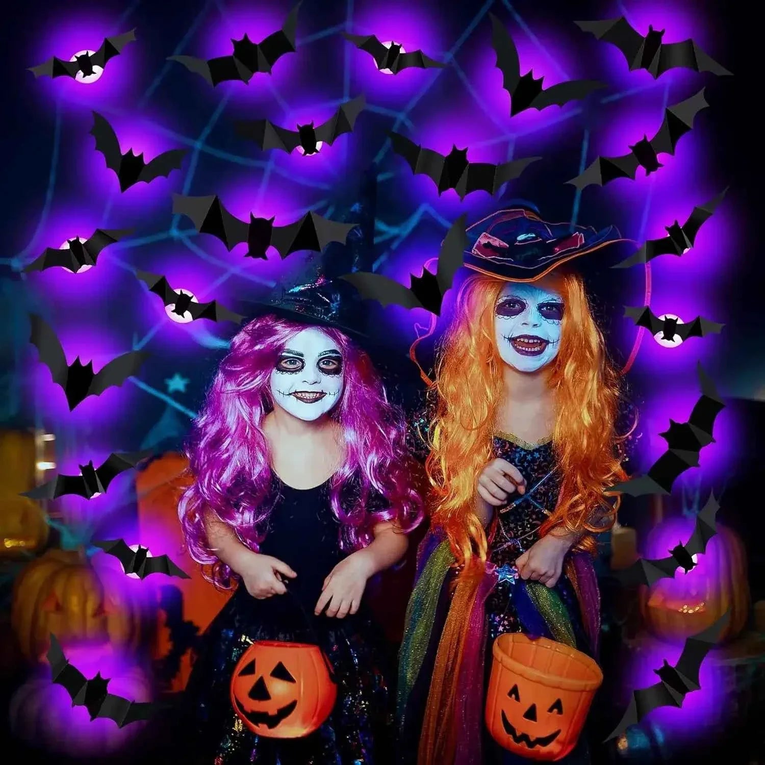 Halloween Bat & Spider Night Light Wall Decor – 3D Glow Stickers
