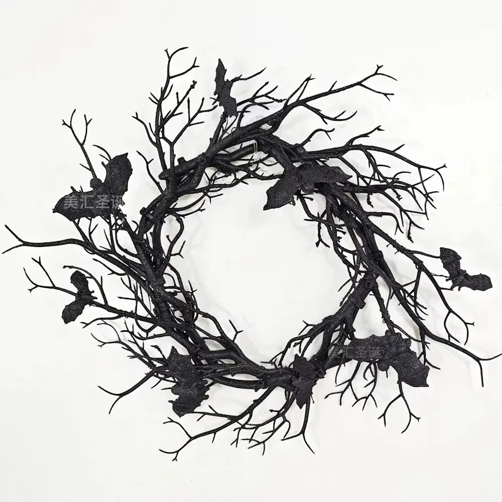 Bramble — Halloween Bat Wreath with LED Lights, 16 in