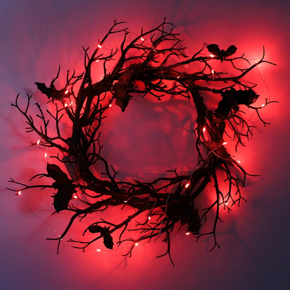 Bramble — Halloween Bat Wreath with LED Lights, 16 in