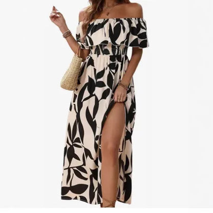 Nowsaa BreezyBelle™ maxi dress in flowy fabric with floral pattern, perfect for casual or formal occasions.