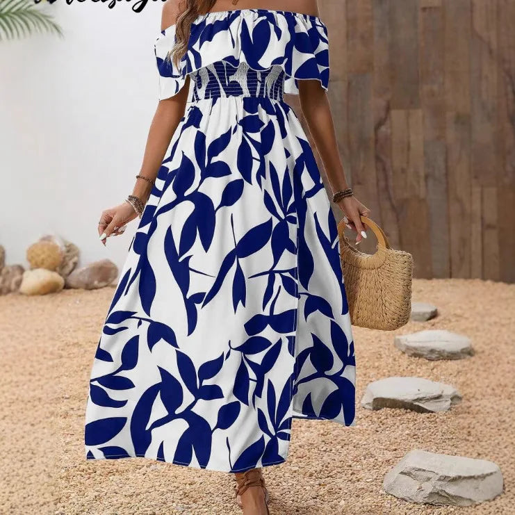 Nowsaa BreezyBelle™ maxi dress in flowing fabric with floral pattern, perfect for elegant and casual summer occasions.