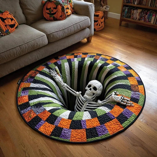 VortexBone™ 3D Vortex Halloween rug featuring spooky vortex design in black and orange, perfect for Halloween décor.