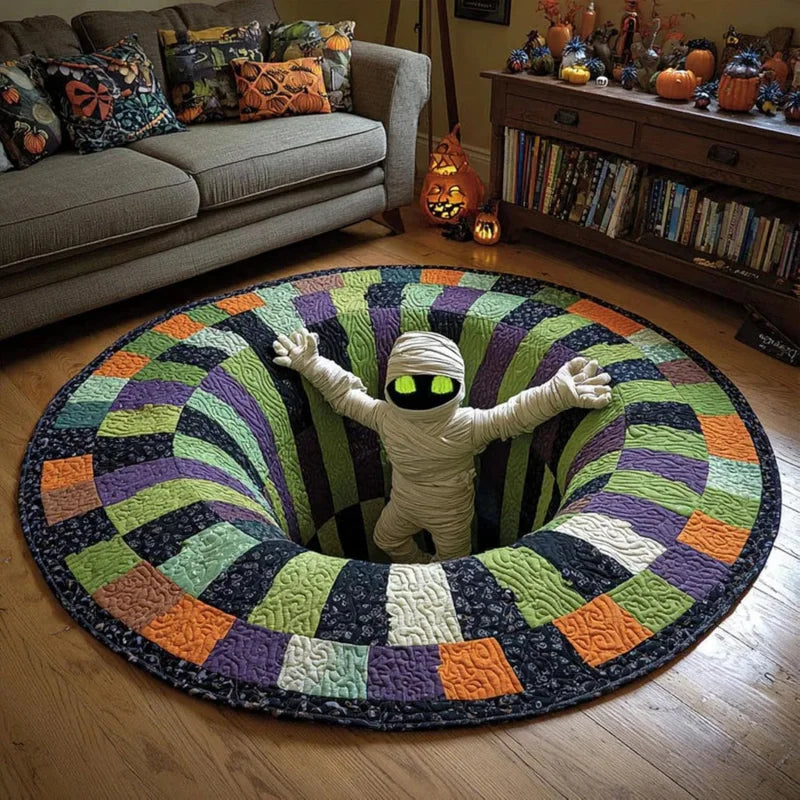 VortexBone™ 3D Vortex Halloween Rug featuring spooky vortex design in black and orange for festive home decor