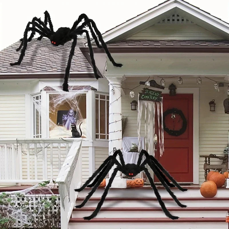 Halloween Big Plush Spider Horror Halloween Decoration Party Prop Outdoor Giant Spider Decor 30-200cm Chamber Prank Black Spider