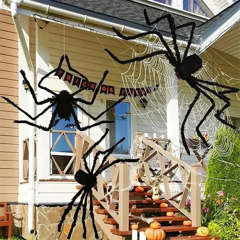 Halloween Big Plush Spider Horror Halloween Decoration Party Prop Outdoor Giant Spider Decor 30-200cm Chamber Prank Black Spider
