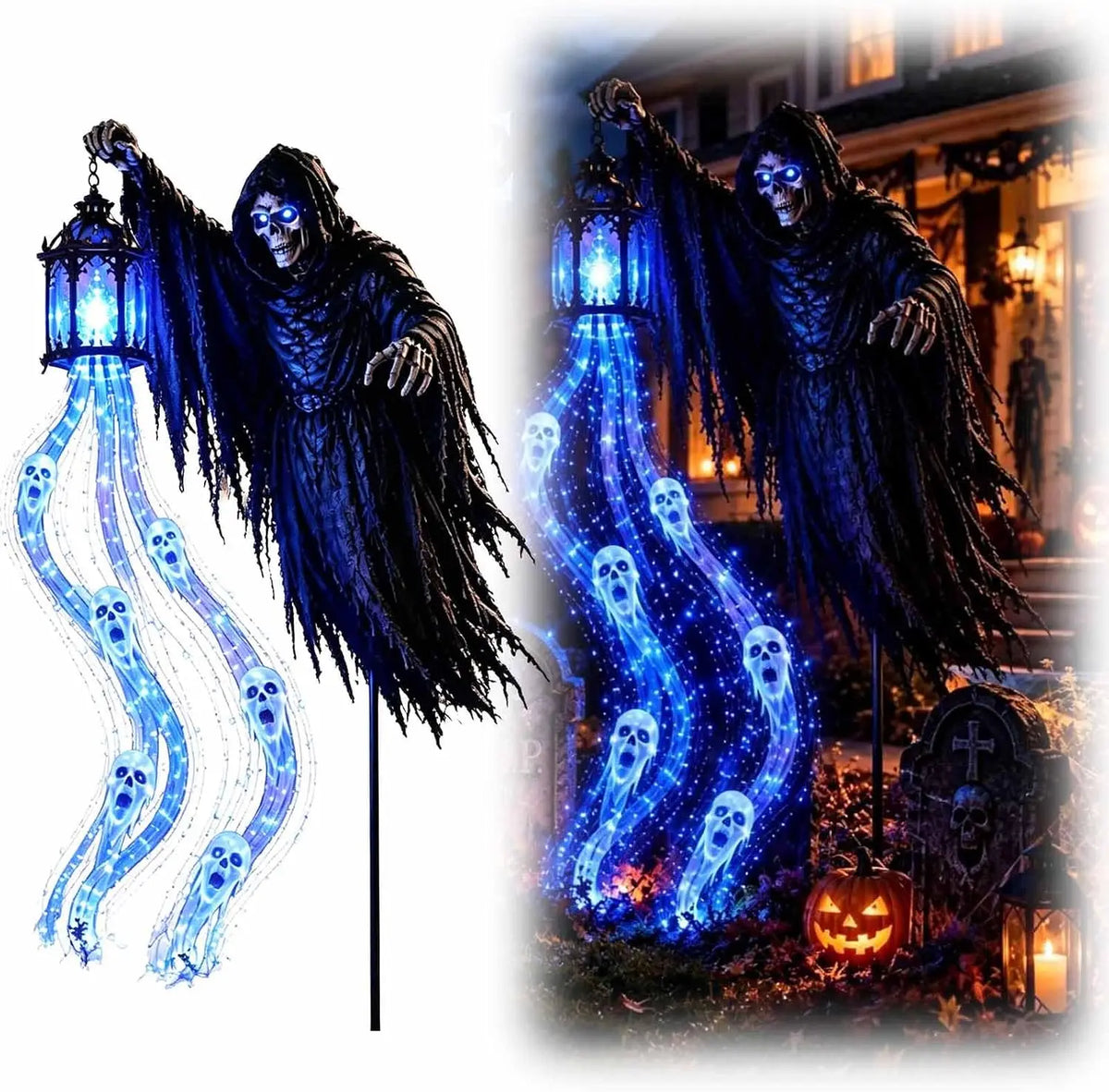 GraveGlow™ solar-powered Halloween light with eerie glow, featuring tombstone design, perfect for outdoor spooky decorations